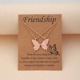 jugalstar 2pcs Drip Oil Mixed Butterfly Friendship Necklace Set