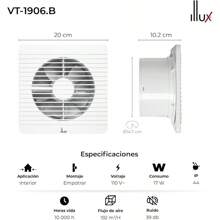 Extractor de Aire Silencioso Ventiladores Elimina Olores, Vapor y Húmedad para Baño Cocina 6 pulgadas VT-1906.B - Sencillo y discreto - Ver 4