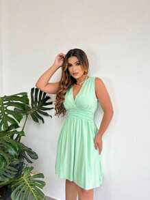 Women's Short Wedding Party Dress / Premium V Neckline / Elegant Casual Sexy Dress / Bridesmaid Dress / Graduation Dress / Engagement Dress - 薄荷綠 - 查看 3