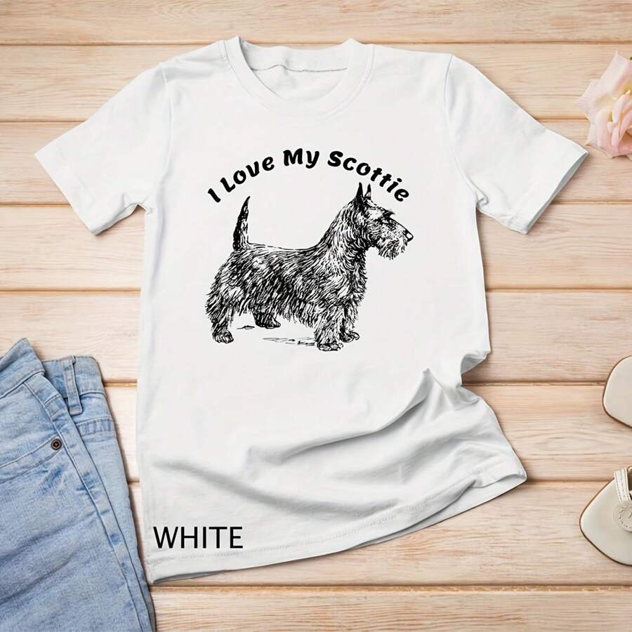 I Love My Scottie Dog Scottish Terrier Graphic T-Shirt - 白色 - 查看 1