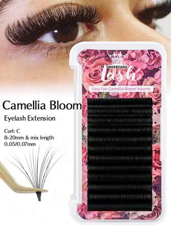 12 行 MASSCAKU 易扇形浓密睫毛延长单根柔软自然外观哑光深黑色轻盈睫毛 8-15 毫米混合长度优质假丝材料 1 秒快速开花睫毛延长用品 C 卷曲 0.05/0.07 毫米厚度韩国 PBT 纤维蓬松丝带舒适自动扇形化妆睫毛束易于抓握防水手工仿睫毛适用于专业人士美容院睫毛簇、睫毛簇、单根睫毛、睫毛、假睫毛