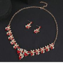 Set de 3 piezas de juego de joyería para mujer: collar, aretes, accesorios de cena de boda de lujo con diamantes de imitación brillantes