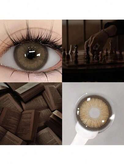 1 paire de lentilles de contact souples de couleur naturelle, jetables annuelles, diamètre 14,2 mm, convenant pour les sorties ou le port quotidien, lentilles de contact cosmétiques confortables et naturelles - Costume d'Halloween marron Cosplay