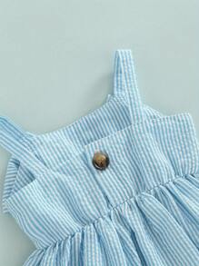 Newborn Baby Girl Summer Outfits Sleeveless Striped Shirt Tops Bloomer Shorts 2Pcs Baby Girl Clothes 0-18 Months - Blue - View 5