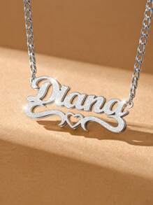 1pc 18k Gold Stainless Steel Necklace Accessory, Name Necklace, Double Plated Name Necklace, Custom 3D Name Plate Necklace, Gold Nameplate Necklace, Heart Hollow Necklace With Exquisite Gift Box, Gift For Her