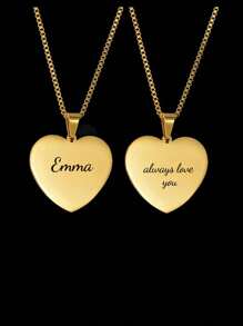 Colar com Pingente em Forma de Coração de Aço Inoxidável com Gravação de Texto Personalizado. Joia de Amor, Presente da Mãe para Homens, Mulheres e Casais, Dourado, Elegante, Colorido, Vintage, Simples, Unissex, Casual, Fofo, Personalizado, Único, Presente Ideal para Ele, Presente Ideal para Ela, Ela, Namorado, Namorada, Pai, Mãe, Família, Amigos, para Aniversários, para Formatura, para Baile de Formatura, para Festa, Joia