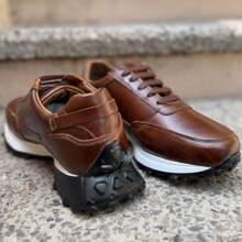 Tenis De Piel Cafe Sneakers De piel Para Hombre Ligeros Casuales Moda - Marrón - Ver 3