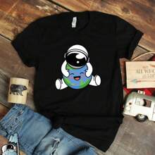 Astronaut Hugging Planet Shirt, Earth Day Shirts, Earth Gifts, Outer Space And Science Gift TShirt - Black - View 1