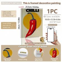 1 Stück, Leinwandbild zum Aufhängen, gerahmt, Leinwandkunstdruck mit Chilischoten, modernes dekoratives Kunstposter, modischer Vintage-Wandbehang für Zuhause, Büro, Bad, Wohnzimmer, Schlafzimmer, Esszimmer - Innen- und Außenkunstwerk