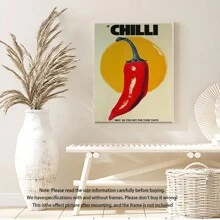 1 Stück, Leinwandbild zum Aufhängen, gerahmt, Leinwandkunstdruck mit Chilischoten, modernes dekoratives Kunstposter, modischer Vintage-Wandbehang für Zuhause, Büro, Bad, Wohnzimmer, Schlafzimmer, Esszimmer - Innen- und Außenkunstwerk