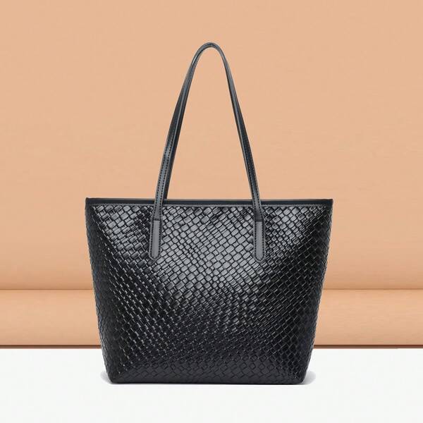 Klassieke oversized vintage geweven tas, lichtgewicht schoudertas