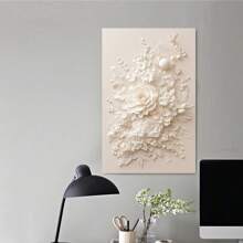 3D White Floral Canvas Print,  Elegant Flower Wall Art,  Textured Bouquet Decor,  Luxury Home Decoration,  Minimalist Artwork,High Quality, For New Year, Valentine's Day, Living Room, Bathroom, Bedroom, Kitchen, Framed Art - Framed - View 3