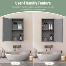 Lifezeal Bathroom Wall Cabinet Single Mirror Door Cupboard Storage Medicine Cabinet Wood Shelf Grey\Brown - Grey - View 8