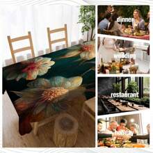1 Pc Polyester Printed Rectangle Tablecloth, Waterproof, Washable And Reusable Tablecloth Suitable For Outdoor Tables, Picnics, Camping, Dining Tables, Coffee Tables, Desks And Vanities - Ideal Choice For Parties And Holidays - Multicolor - View 2
