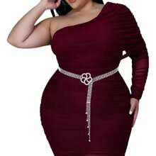 Plus Size New Multi-Layer Flower Petal Rhinestone Decor Minimalist Waist Belt/Chain, Versatile Dress Accessory - Silver - View 6