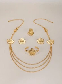 复古风格五瓣戒指、项链、手链、耳环、奢华百搭复古女士开斋节配饰