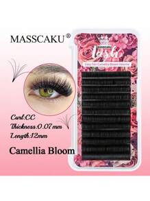 12 Rows MASSCAKU CC Curl 0.05mm 0.07mm 8-20mm&Mix Length Camellia Blooming Eyelashes Extensions Matte Black Professional One Second Automatic Flowering Single Lashes Supplies For Beauty Makeup Uselash Clusters,Eyelash Clusters,Individual Eyelashes,Lashes,Fake Lashes