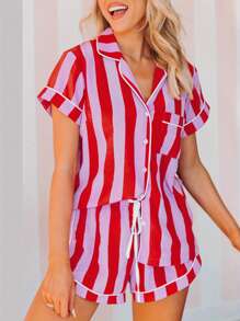 Women Outfits American Flag Short Sleeve Shirt Triped Shorts Lounge Set Two Piece Pajama Sleepwe Ar
