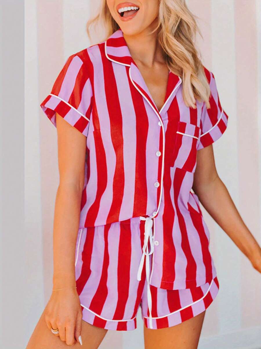 Women Outfits American Flag Short Sleeve Shirt Triped Shorts Lounge Set Two Piece Pajama Sleepwe Ar
