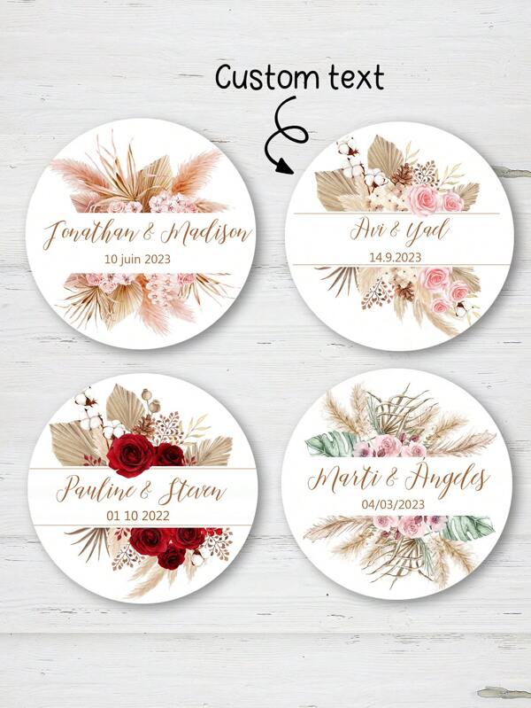 Pegatinas personalizadas de hierba de la pampa, etiquetas de boda personalizadas, bautizo, cumpleaños, pegatinas de sellado, decoraciones de fiesta, multifuncionales, ornamentales, antihongo, adhesivas, adorables, de alta calidad, lindas, vintage, personalizadas, únicas, regalos ideales para él, regalos ideales para ella, ella, novia, familia, amigos, hijo, estudiantes escolares, trabajadores, niños, comedor, baño, sala de estar, dormitorio, oficina, salón de té, escuela, hogar, para aniversarios, para cumpleaños, para bodas, para graduación, para inauguración de la casa, regreso a la escuela
