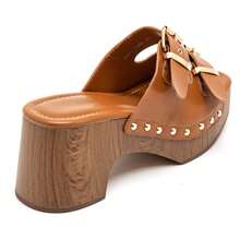 Thick-Soled Mules With Buckle And Rivet Details - Camel - View 4