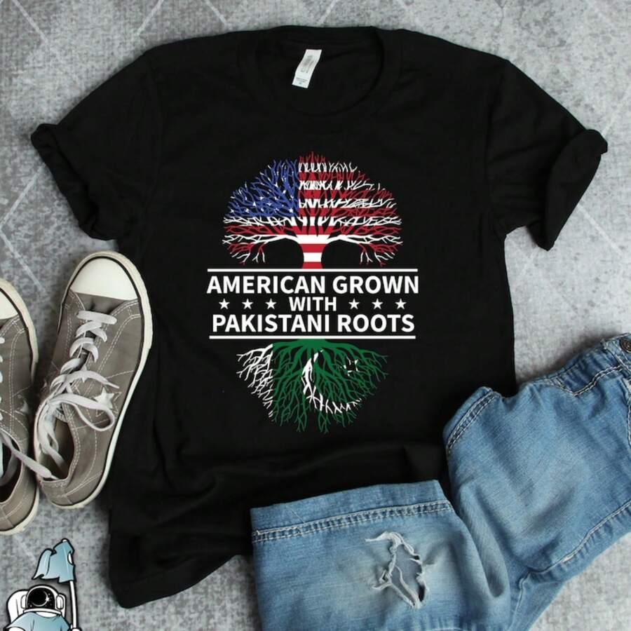 American Grown Pakistani Roots Shirts, Pakistani American Grown Shirt, Pakistan Shirts, Pakistan Flag Shirts, Pakistan Heritage Gifts - Black - View 1