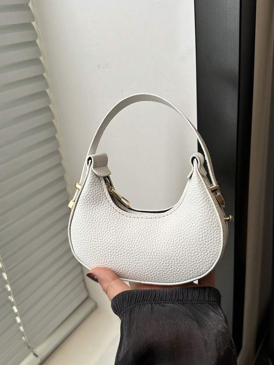 Túi xách mini dễ thương màu trơn dành cho nữ, túi đeo vai hình lưỡi liềm thời trang, nhẹ, chất lượng cao.