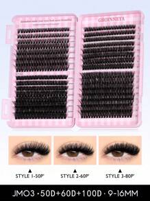 GROINNEYA 3/28Rows Individual Eyelashes Book Large Capacity 9-16mm Mixed Length Cluster Eyelashes For Beginner DIY At Home Eyelashes Extensions Set