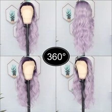 13X4 Free Part Ombre Pink Body Wave Synthetic Lace Front Wigs For Women 28 Inch Long Wavy Hair Wigs Glueless Soft Pink Ombre Colored Wigs Heat Resistant Christmas Wig Natural Long Wave Lace Front Wigs For Daily Party Cosplay Use - 漸層紫 - 查看 7