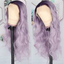 13X4 Free Part Ombre Pink Body Wave Synthetic Lace Front Wigs For Women 28 Inch Long Wavy Hair Wigs Glueless Soft Pink Ombre Colored Wigs Heat Resistant Christmas Wig Natural Long Wave Lace Front Wigs For Daily Party Cosplay Use - 漸層紫 - 查看 5