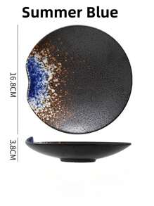 1pc Black Sushi Plate, Ceramic Dish For Seafood Salad, Simple Home Dining - Multicolor - View 12