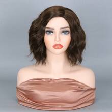 惊艳！短款棕色波浪波波头假发，适合/白人女性，耐热侧分短卷发合成假发，外观自然，适合日常佩戴和派对场合，小到中等卷发合成编织假发