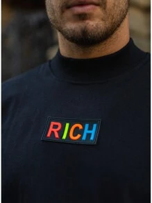 Oversized Turtleneck T-Shirt Colorful Rubber Streetwear Men's Unisex - màu đen - Xem 7