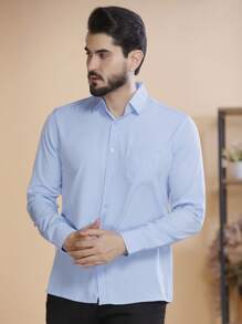 Men's Long Sleeve Plain Dress Shirt With Pocket 2025 - Baby Blue - View 1