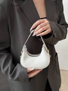 Túi xách mini dễ thương màu trơn dành cho nữ, túi đeo vai hình lưỡi liềm thời trang, nhẹ, chất lượng cao. - trắng - Xem 6