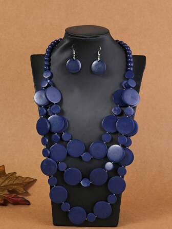 手工夸张多层串珠编织波西米亚欧洲风格项链和耳环套装，适合女性、派对、节日和休闲装