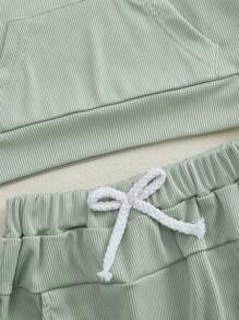 Baby Boy Fall Outfit Ribbed Long Sleeve Hoodie Sweatshirt And Elastic Pants 2 Piece Jogger Clothes For Toddler