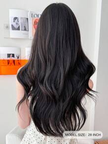 NAMM Black Long Wavy Wig For Women Curly Wig With Curtain Bangs Mixed Gray White Highlighted Hair Heat Resistant Synthetic Costume Wigs For Girls Daily Party Cosplay Halloween Use 28 Inch