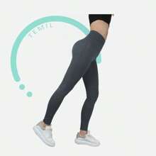 TEMIL SOCK Women's Seamless Leggings, Plus Size, High Waist, Yoga Pants, White, Black, Flesh, Navy Blue, Brown, Gray, Blue, Sky Green, Purple, Orange, Maroon, Pink, Yellow, Red And Fuchsia - 灰色 - 查看 2