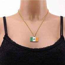 不锈钢地图吊坠项链 吊坠项链 男女款国旗项链 狂欢节装饰项链 圣帕特里克节 18k镀金首饰 - 彩色 - 查看 2