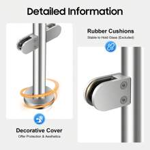 kangten Glass Railing Post, 176.37Lbs Bearing Stairs Railing Post, Stainless Steel Glass Clamp Post Cylinder Middle Post - Silver - View 3