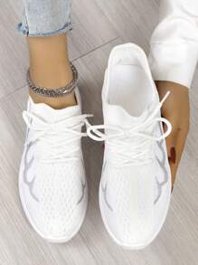 Women's White Sneakers, Vulcanized Casual Shoes, Thick Sole Style, Anti-Slip Mesh Breathable Student Shoes - White - View 5