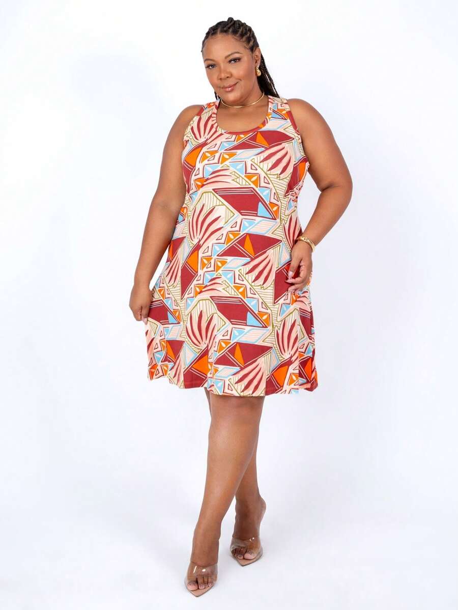 Women's Plus Size Loose Dress - Coral Orange - View 1
