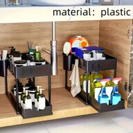 HOUSHELIF 1 pezzo organizer a 2 ripiani per sotto il lavandino, 1 pezzo organizer per spazi stretti, mobiletto multiuso per organizzare sotto il lavello in bagno o in cucina