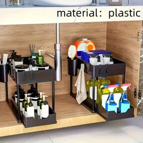HOUSHELIF 1 Pc 2-Tier Under Sink Organizadores, 1pc Organizador Espaço Estreito Armazenamento Multi-Purpose Sink Organizador Para Banheiro Cozinha Gaveta