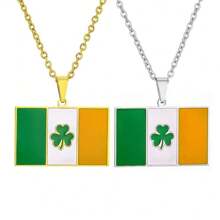 不锈钢地图吊坠项链 吊坠项链 男女款国旗项链 狂欢节装饰项链 圣帕特里克节 18k镀金首饰 - 彩色 - 查看 7