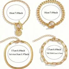 Set de 4 pulseras de estilo bohemio retro, pulseras apiladas de uso diario unisex con colgantes de moneda y cadena de serpiente