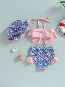 Toddler Baby Girl Swimsuit Two-Piece Bathing Suit Baby Girl Swimsuit Toddler Girls Bathing Suit Bikini Bottoms Two Piece Swimwear Suit With Hat - 粉色 - 查看 3