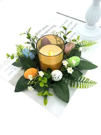 Easter Egg Candle Holders Decorations, Tabletop Decor, Artificial Seaweed Easter Egg Candle Holders (Candle Holders Only)