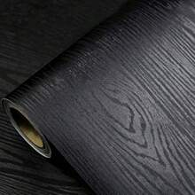 Black Wood Grain Vinyl Contact Paper Self-Adhesive Removable Wallpaper-Waterproof, Mildew-Proof, Suitable For Countertops, Cabinets, Drawers, Table Covers–Easy To DIY Stickers